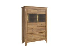 Bergen Display Cabinet with Glass Doors & 2 Drawers | Golden Sibiu Larch | 102x150.5cm