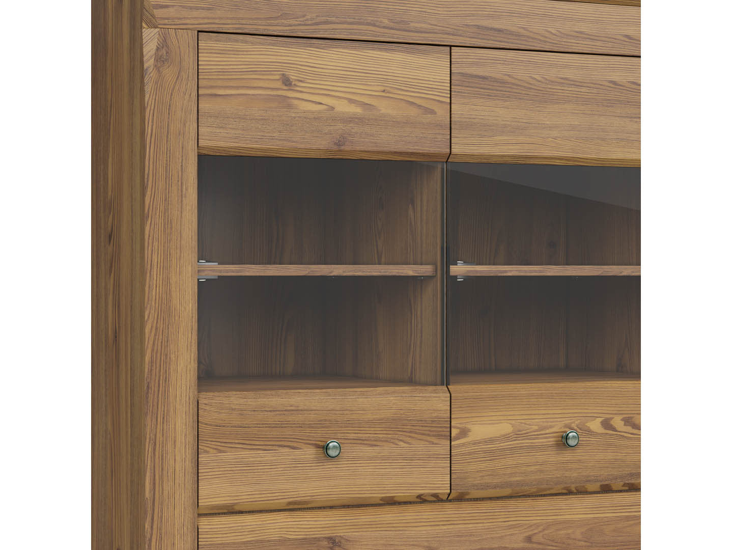 Bergen Display Cabinet with Glass Doors & 2 Drawers | Golden Sibiu Larch | 102x150.5cm