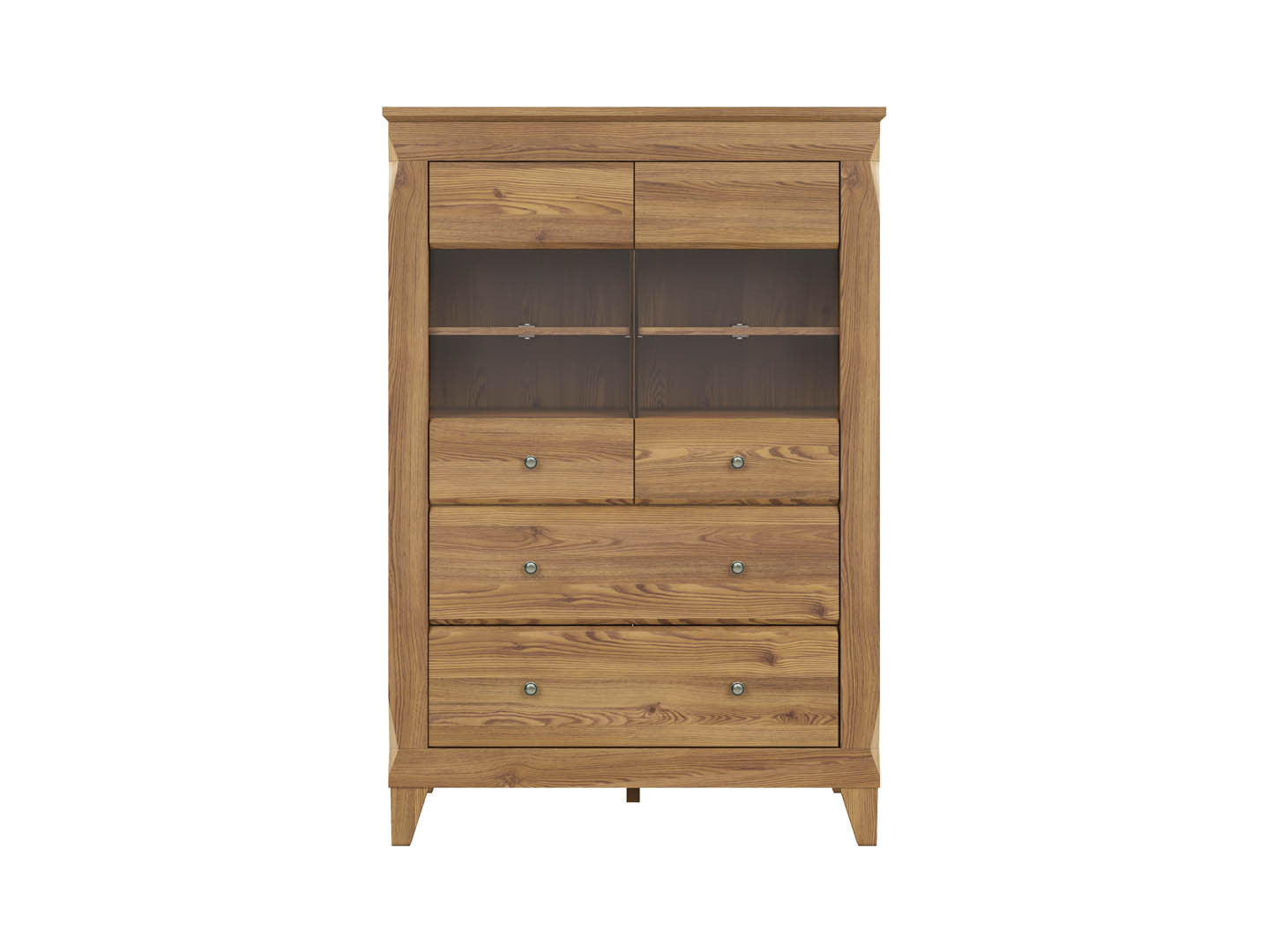 Bergen Display Cabinet with Glass Doors & 2 Drawers | Golden Sibiu Larch | 102x150.5cm
