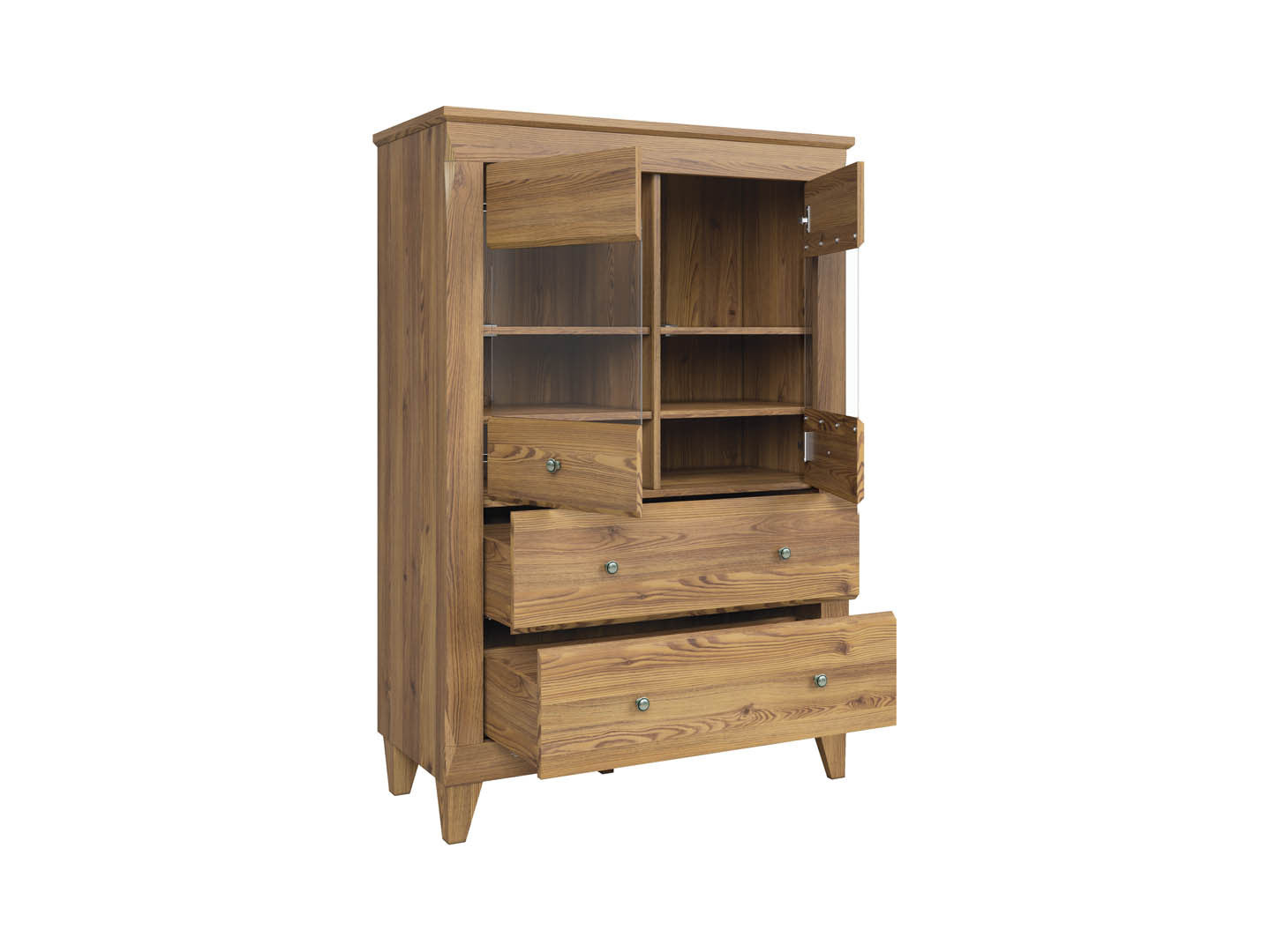 Bergen Display Cabinet with Glass Doors & 2 Drawers | Golden Sibiu Larch | 102x150.5cm
