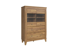 Bergen Display Cabinet with Glass Doors & 2 Drawers | Golden Sibiu Larch | 102x150.5cm