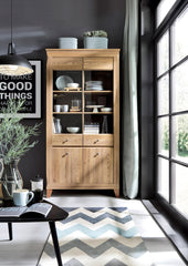 Bergen Display Cabinet — Glass Doors, LED Lighting & Golden Sibiu Larch