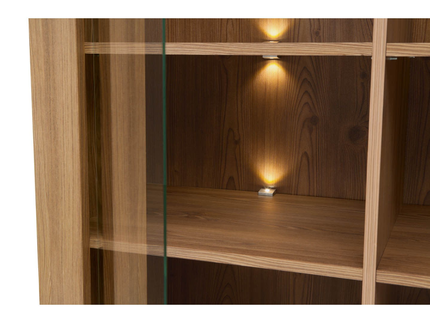 Bergen Display Cabinet — Glass Doors, LED Lighting & Golden Sibiu Larch