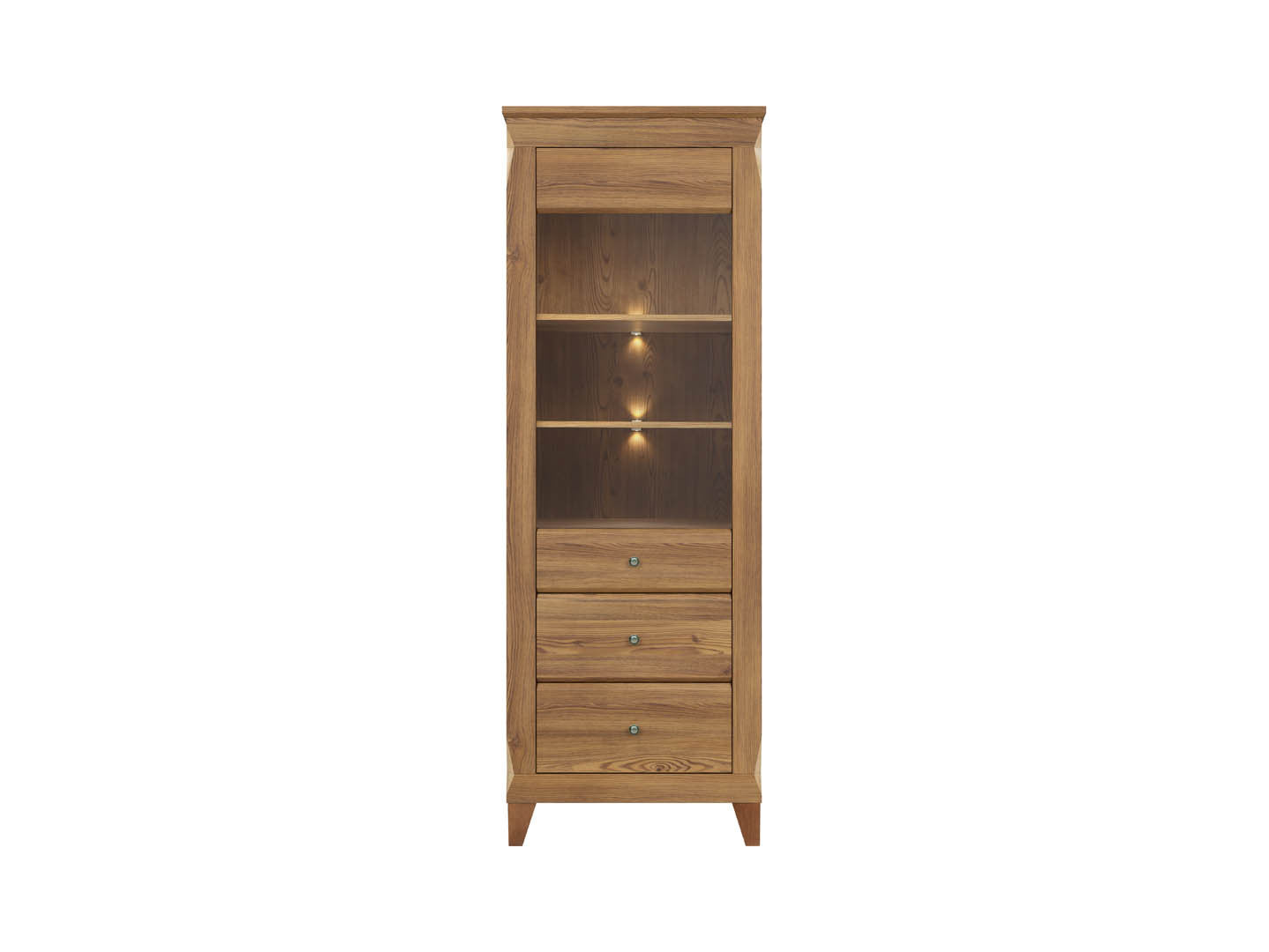 Bergen Display Cabinet 72×202 cm – Golden Sibiu Larch, LED Lighting Included