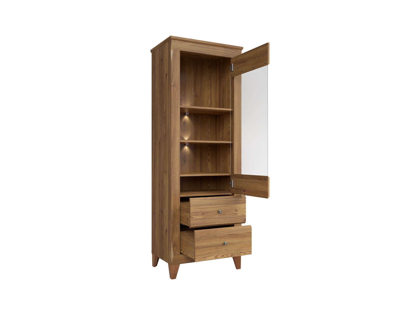 Bergen Display Cabinet 72×202 cm – Golden Sibiu Larch, LED Lighting Included