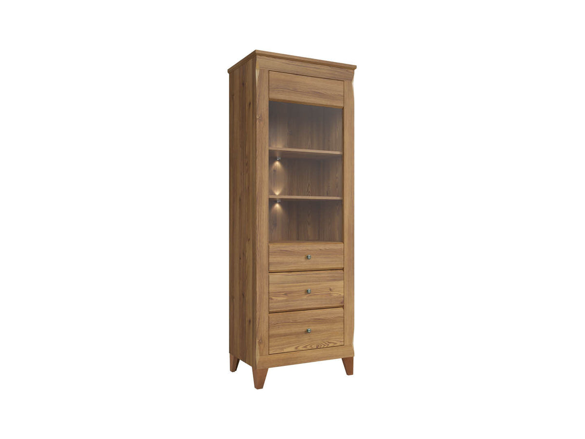 Bergen Display Cabinet 72×202 cm – Golden Sibiu Larch, LED Lighting Included