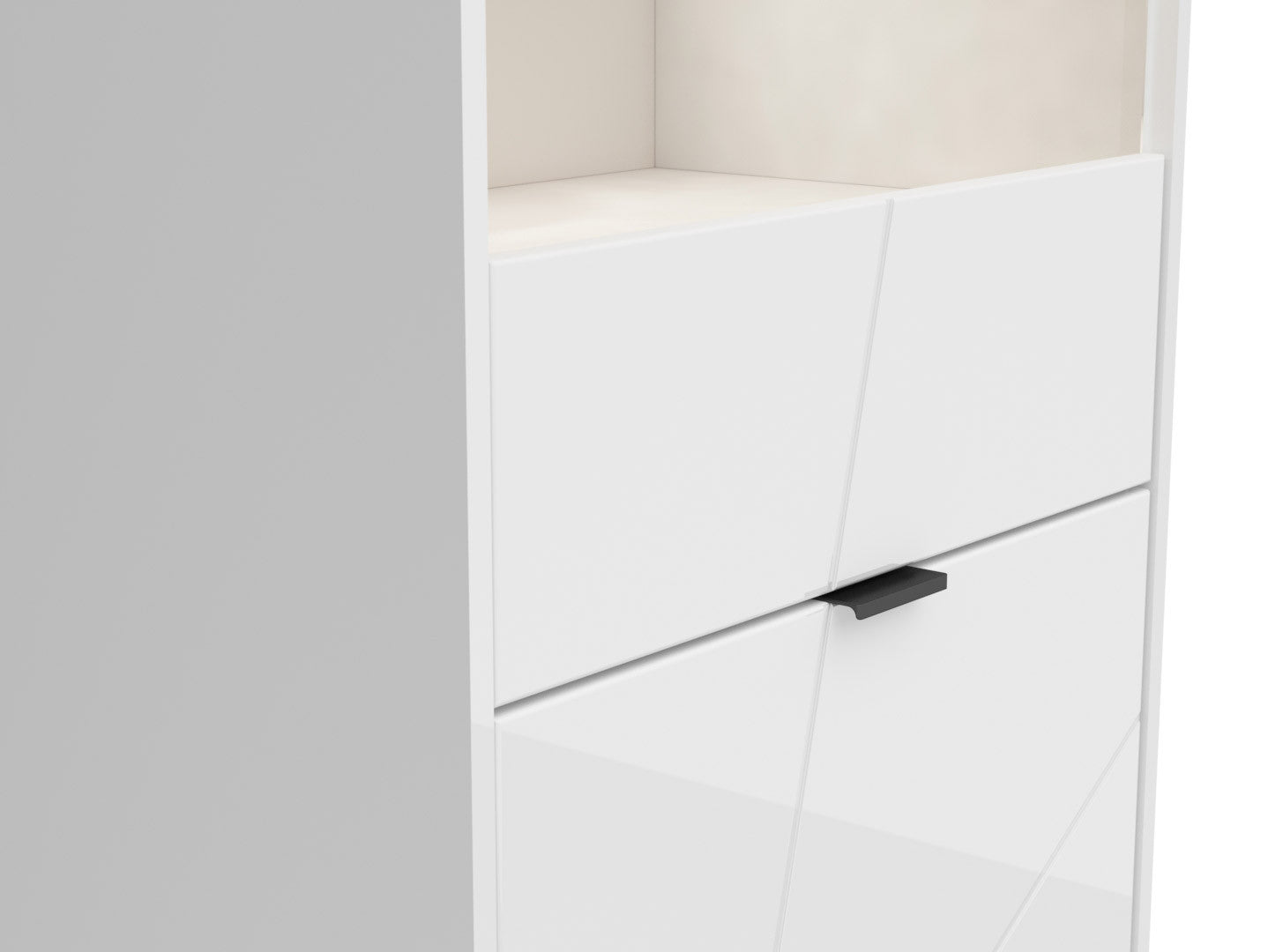 Forn Display Cabinet 64×200 cm – White Gloss | Glazed Door, 2 Glass Shelves & LED Option