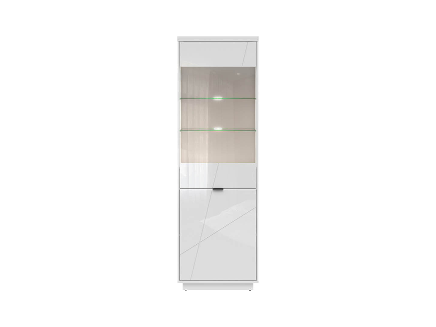 Forn Display Cabinet 64×200 cm – White Gloss | Glazed Door, 2 Glass Shelves & LED Option