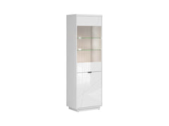 Forn Display Cabinet 64×200 cm – White Gloss | Glazed Door, 2 Glass Shelves & LED Option