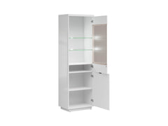 Forn Display Cabinet 64×200 cm – White Gloss | Glazed Door, 2 Glass Shelves & LED Option