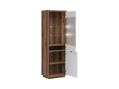 Forn Display Cabinet 64 cm – Dark Delano Oak & White Gloss, Glass Door, 6 Zones, Soft-Close