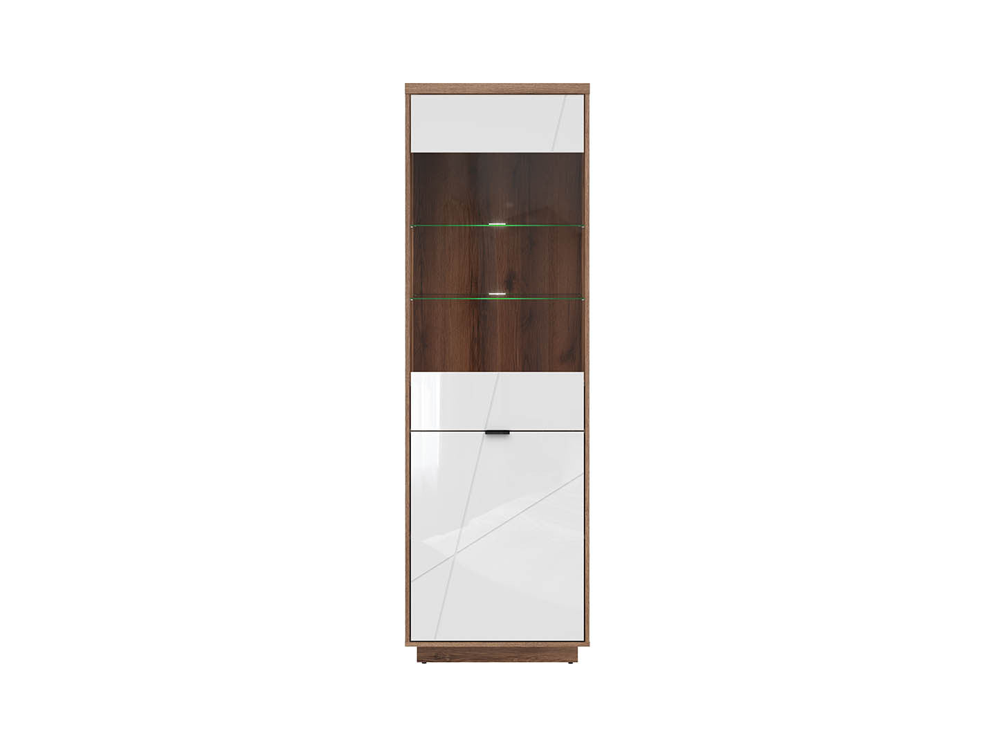 Forn Display Cabinet 64 cm – Dark Delano Oak & White Gloss, Glass Door, 6 Zones, Soft-Close