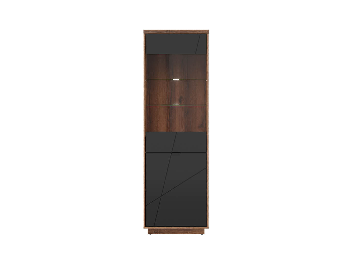 Forn Display Cabinet 64 cm – Dark Delano Oak & Black Matt, Glass Shelves