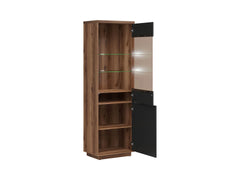 Forn Display Cabinet 64 cm – Dark Delano Oak & Black Matt, Glass Shelves