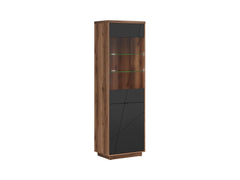 Forn Display Cabinet 64 cm – Dark Delano Oak & Black Matt, Glass Shelves