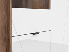 Forn Display Cabinet 94 cm – Dark Delano Oak / White Gloss | 2 Glass Shelves, 8 Storage Zones & LED Option
