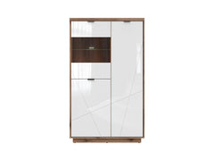 Forn Display Cabinet 94 cm – Dark Delano Oak / White Gloss | 2 Glass Shelves, 8 Storage Zones & LED Option
