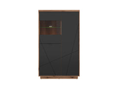 Forn Display Cabinet 94 cm – Dark Delano Oak / Matt Black | 6 Compartments, Glass Shelf & LED Option