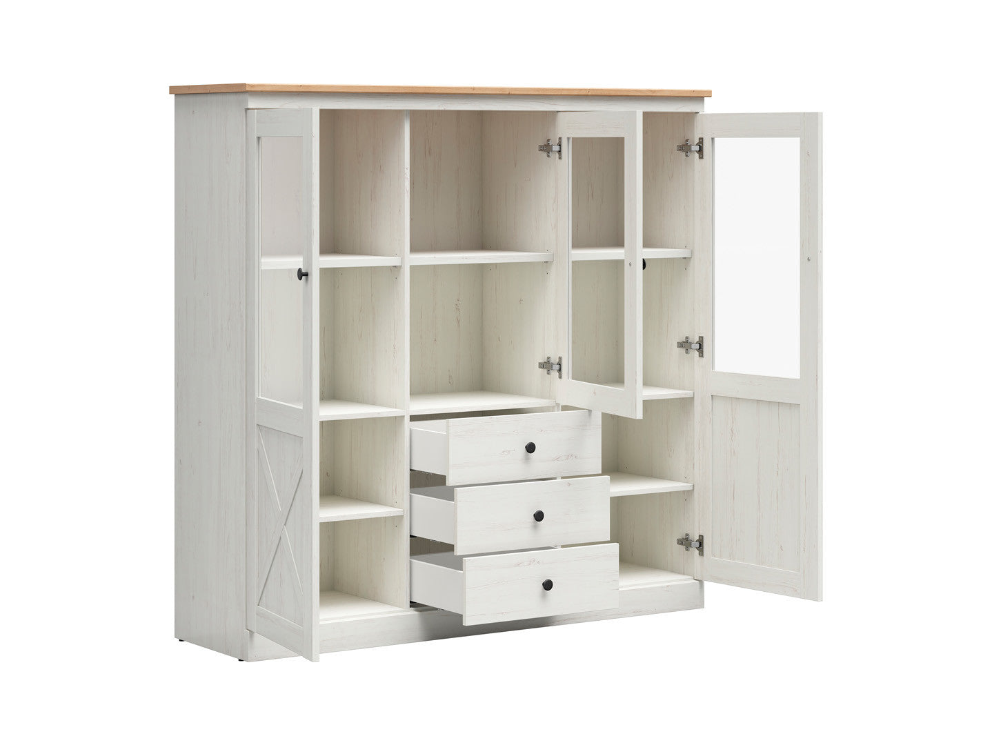 Frija Display Cabinet 153 cm – Glazed Top, Closed Base | Andersen Pine White & Artisan Oak