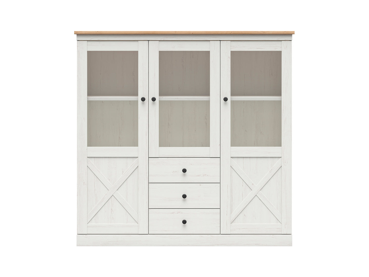 Frija Display Cabinet 153 cm – Glazed Top, Closed Base | Andersen Pine White & Artisan Oak