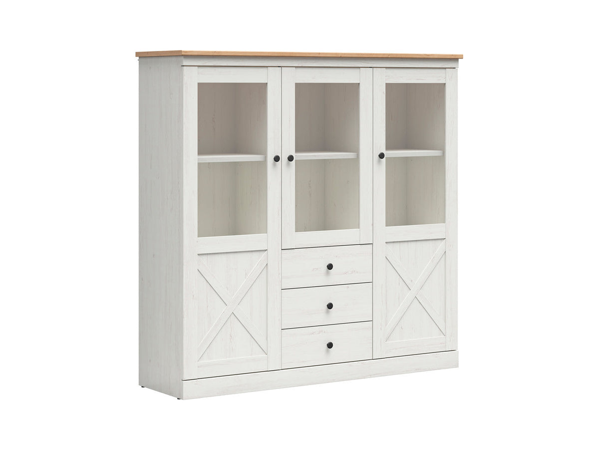 Frija Display Cabinet 153 cm – Glazed Top, Closed Base | Andersen Pine White & Artisan Oak