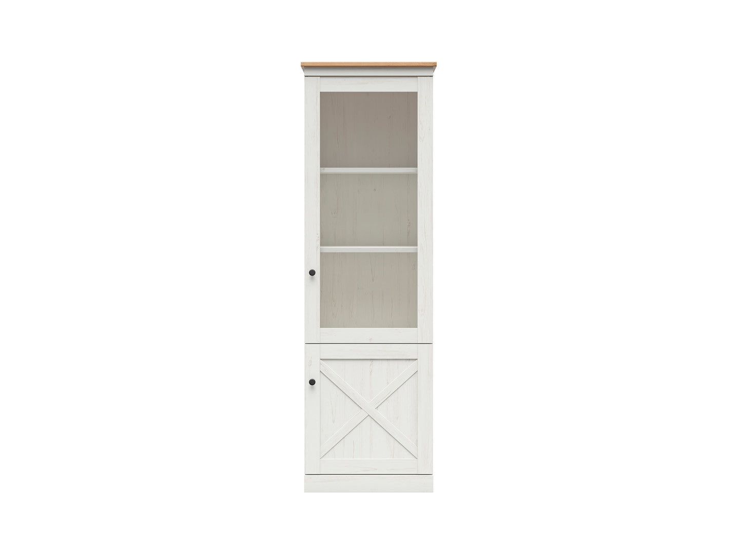 Frija Display Cabinet 63 cm – Andersen Pine White & Artisan Oak, Glazed Upper Door, Shelves
