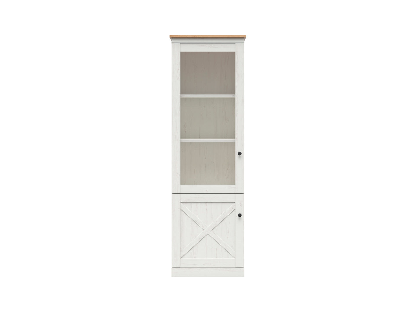 Frija Display Cabinet 63 cm – Andersen Pine White & Artisan Oak, Glazed Upper Door, Shelves