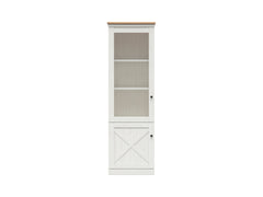 Frija Display Cabinet 63 cm – Andersen Pine White & Artisan Oak, Glazed Upper Door, Shelves