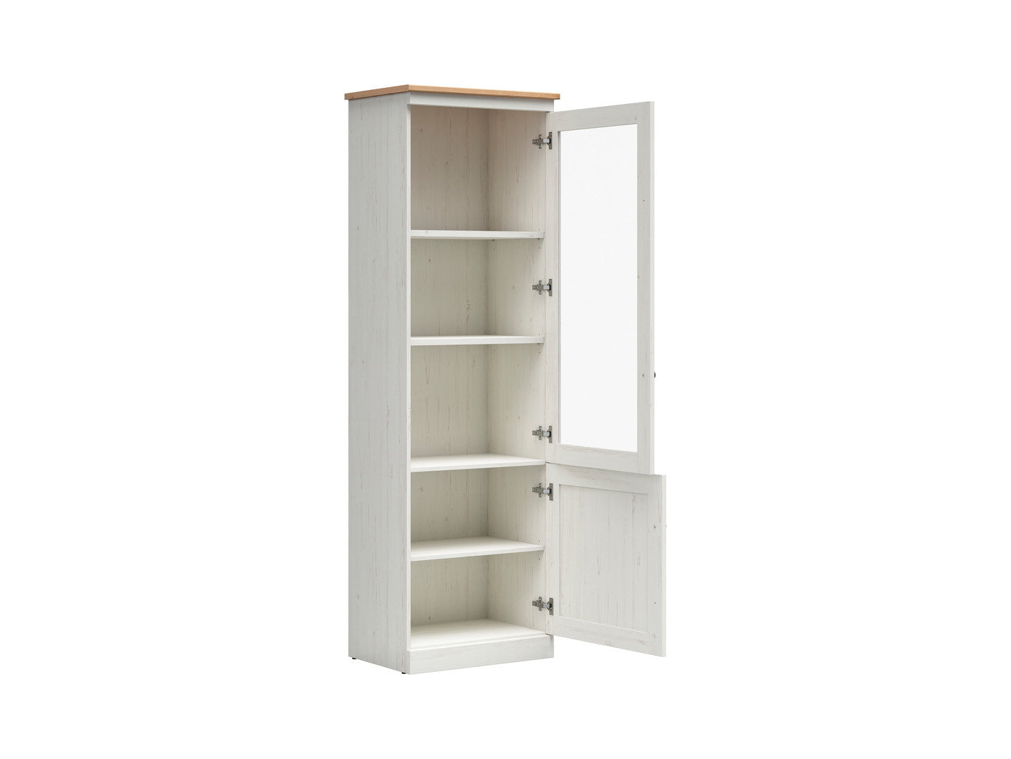 Frija Display Cabinet 63 cm – Andersen Pine White & Artisan Oak, Glazed Upper Door, Shelves