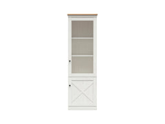 Frija Display Cabinet 63 cm – Andersen Pine White & Artisan Oak, Glazed Upper Door, Shelves