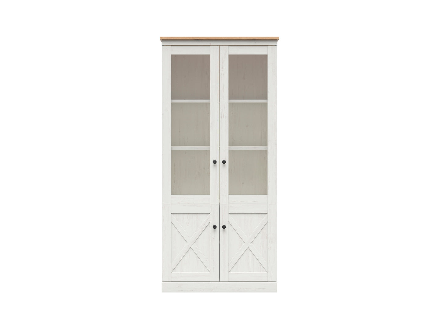 Frija Tall Display Cabinet — 2 Glazed Upper Doors, 2 Solid Lower Doors & Internal Shelves, Andersen Pine White & Artisan Oak