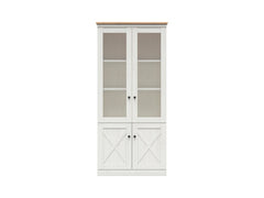 Frija Tall Display Cabinet — 2 Glazed Upper Doors, 2 Solid Lower Doors & Internal Shelves, Andersen Pine White & Artisan Oak