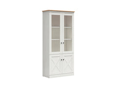 Frija Tall Display Cabinet — 2 Glazed Upper Doors, 2 Solid Lower Doors & Internal Shelves, Andersen Pine White & Artisan Oak