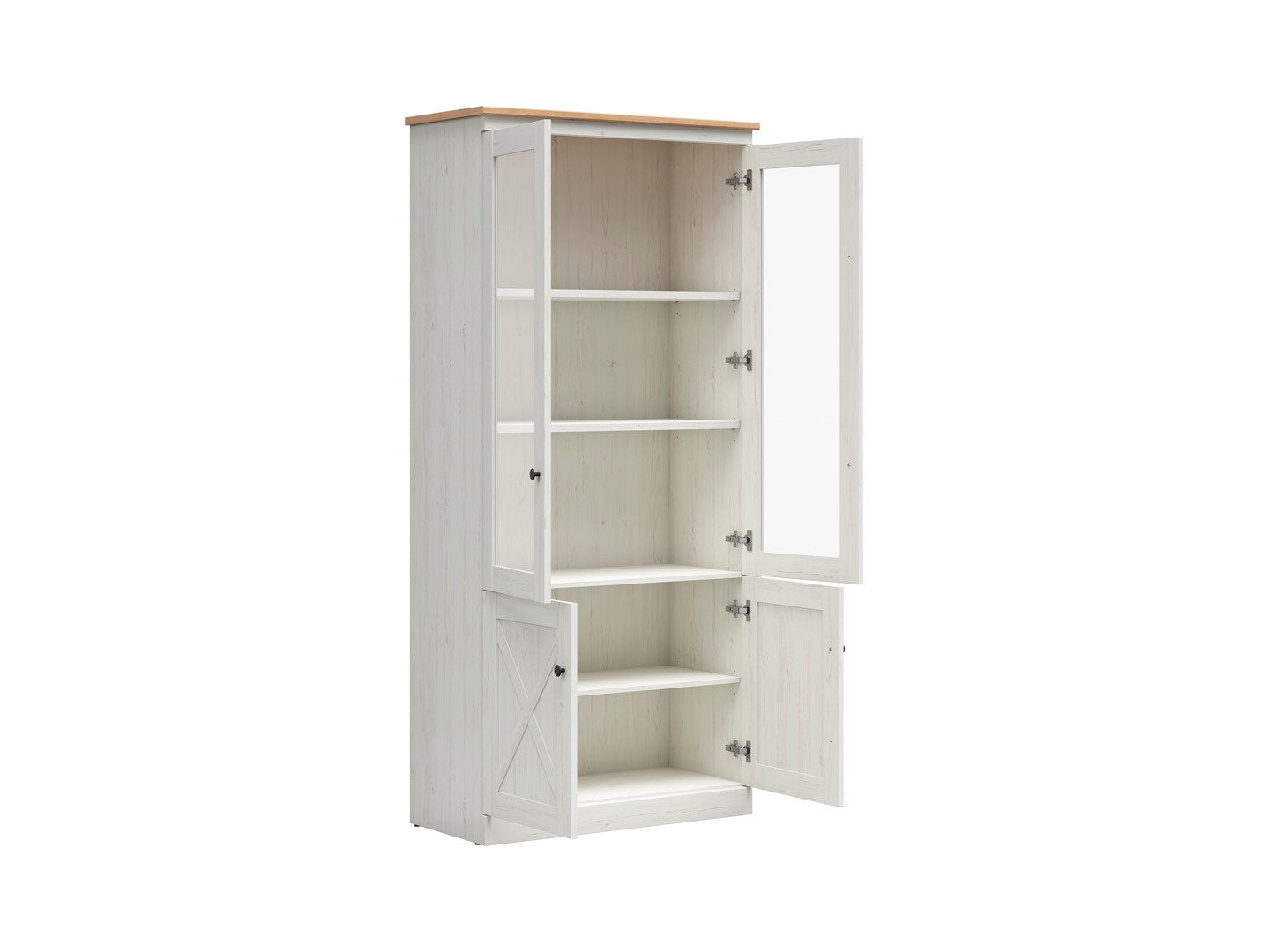 Frija Tall Display Cabinet — 2 Glazed Upper Doors, 2 Solid Lower Doors & Internal Shelves, Andersen Pine White & Artisan Oak