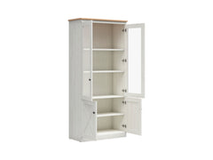 Frija Tall Display Cabinet — 2 Glazed Upper Doors, 2 Solid Lower Doors & Internal Shelves, Andersen Pine White & Artisan Oak
