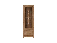 Gent Display Cabinet | Stirling Oak | LED Lighting | Glass Shelves + 2 Drawers | 68×200 cm