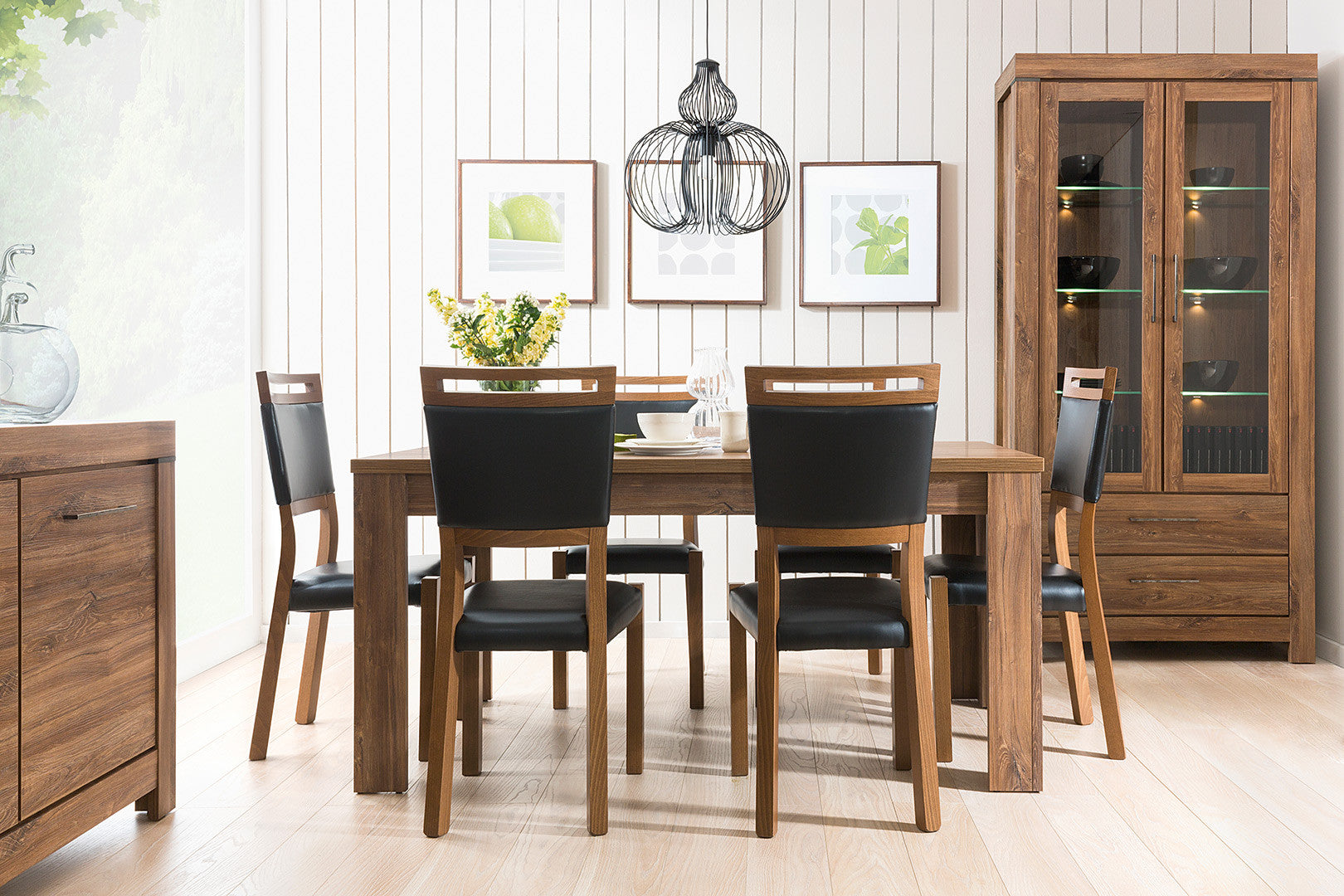 Gent Display Cabinet with Glass Doors, LED Lighting & 2 Drawers | Stirling Oak | 98x201cm