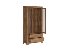 Gent Display Cabinet with Glass Doors, LED Lighting & 2 Drawers | Stirling Oak | 98x201cm