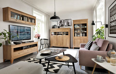 Bergen Wall-Mounted Display Cabinet 156 cm – Golden Sibiu Larch | 3 Toughened Glass Doors