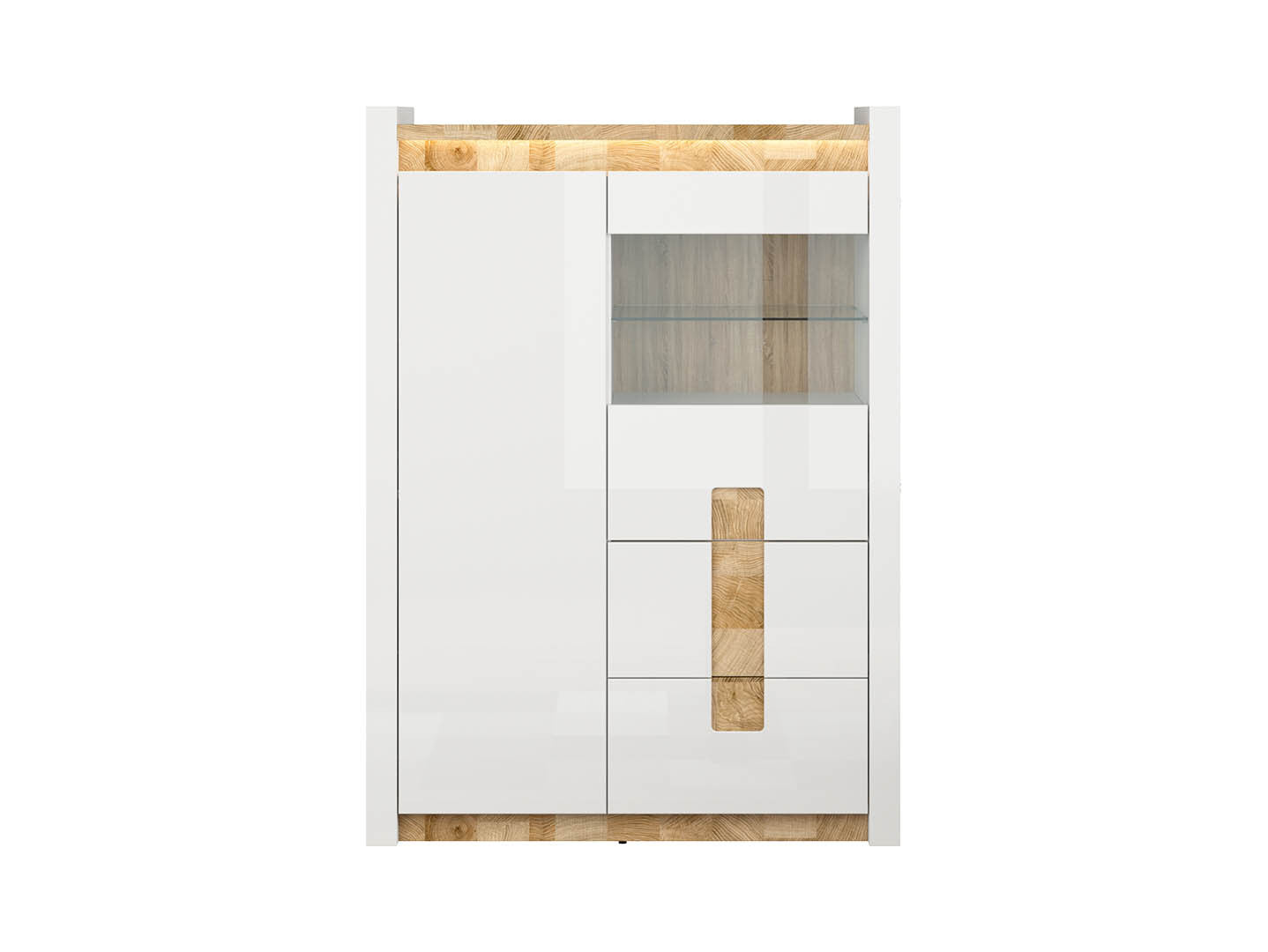 Alameda Living Room Set | Chest of Drawers & Display Cabinet | White Gloss & Westminster Oak | LED