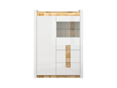 Alameda Living Room Set | Chest of Drawers & Display Cabinet | White Gloss & Westminster Oak | LED