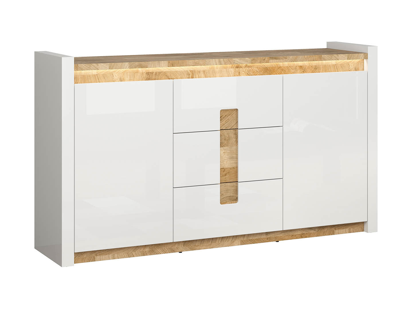 Alameda Living Room Set | Chest of Drawers & Display Cabinet | White Gloss & Westminster Oak | LED