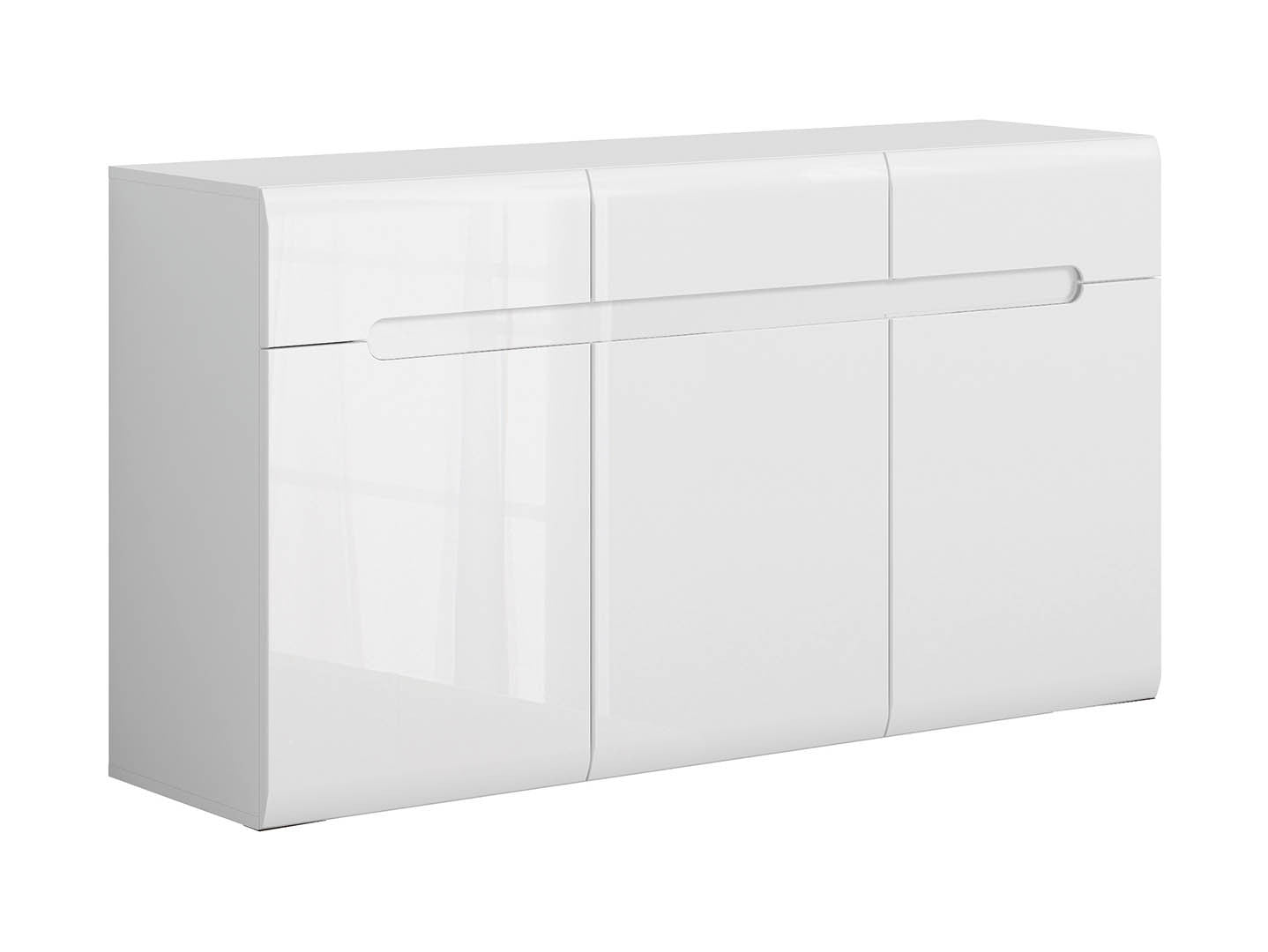 Azteca Trio Living Room Set – Chest of Drawers 150 cm + Display Cabinet 60 cm | White High Gloss | Soft-Close & LED