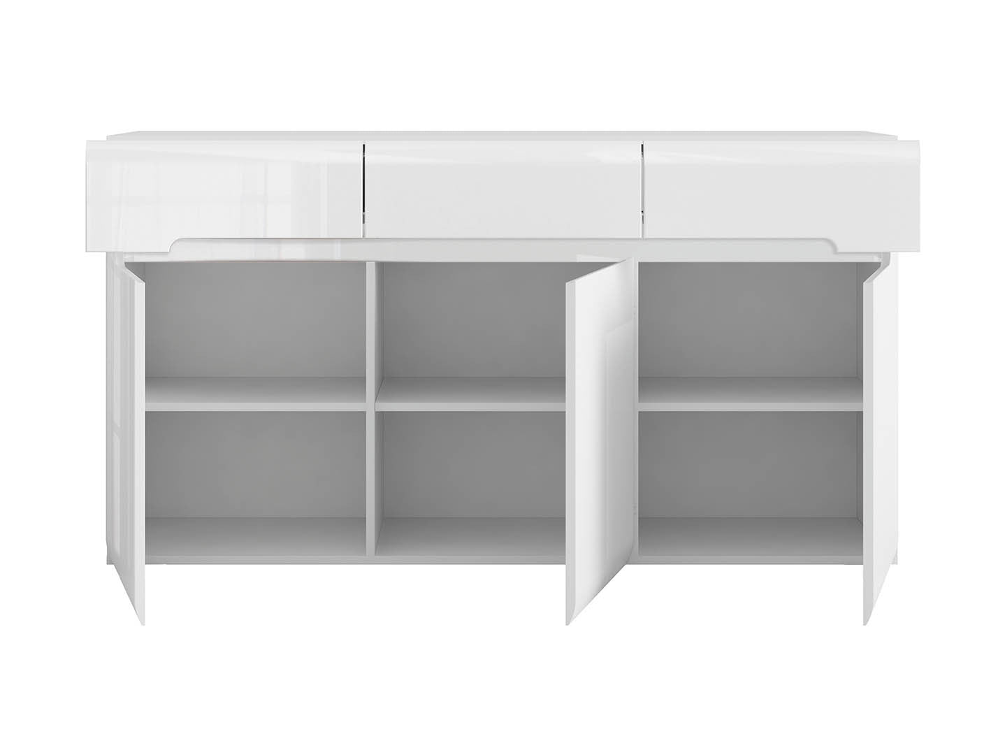 Azteca Trio Living Room Set – Chest of Drawers 150 cm + Display Cabinet 60 cm | White High Gloss | Soft-Close & LED