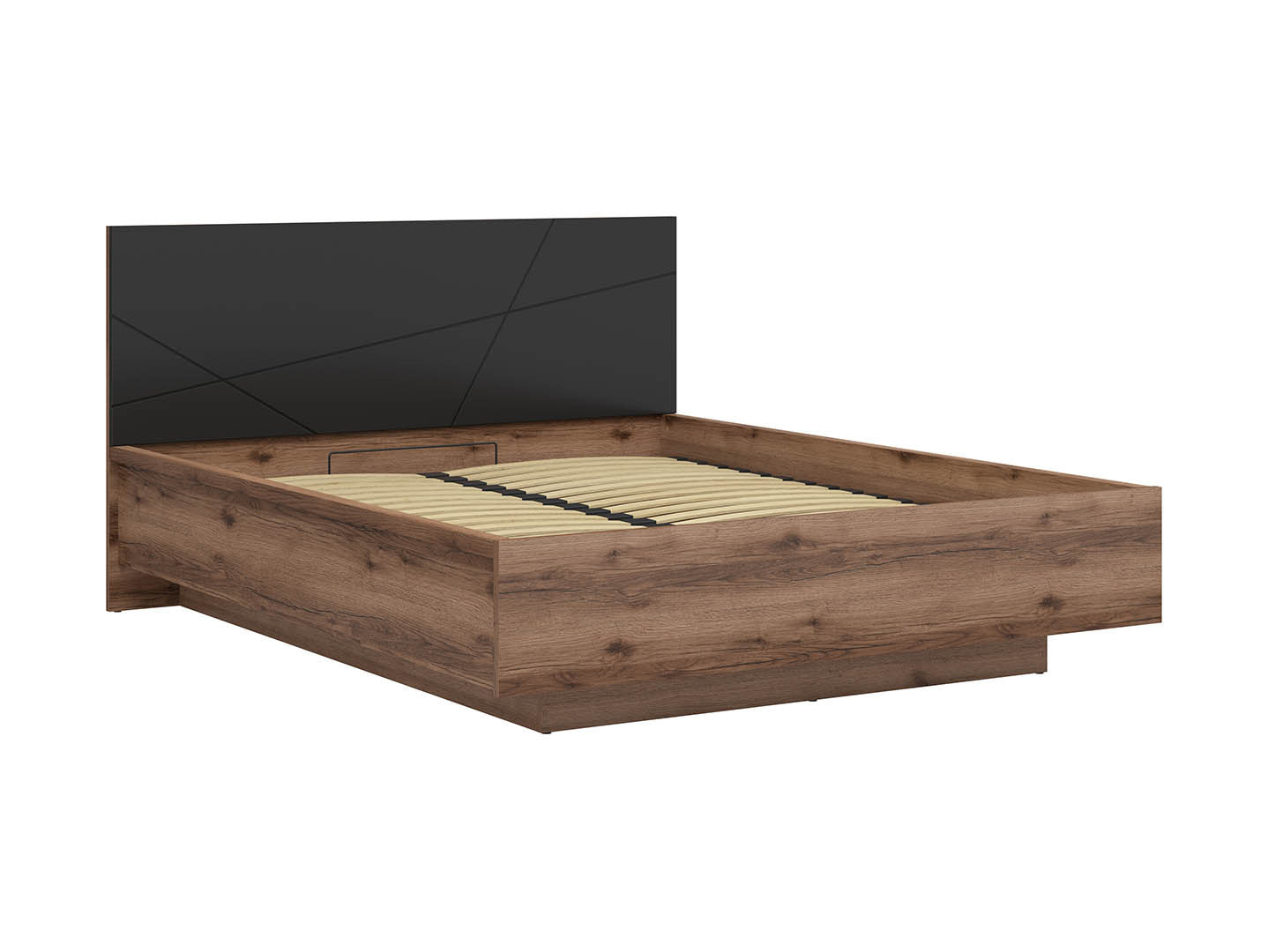 Forn Bed Set 160×200 cm – Dark Delano Oak & Black Matt + Merida Mattress Included, Gas-Lift Storage